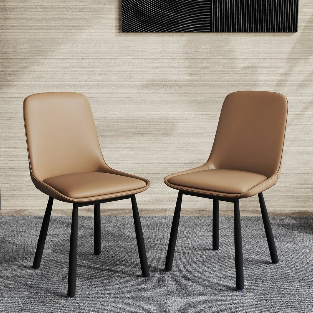 English Elm Modern Nordic Faux Leather Upholstered Dining Chairs Iron Legs Kitchen Set of 2 Khaki+Black W1535P460731
