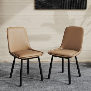 English Elm Modern Nordic Faux Leather Upholstered Dining Chairs Iron Legs Kitchen Set of 2 Khaki+Black W1535P460731