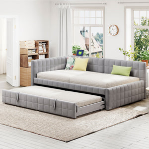 English Elm Full L-Shaped Upholstered Daybed with Pull-Out Twin Trundle, Built-In USB Ports, Modern Chic Design Gray SF000192AAE