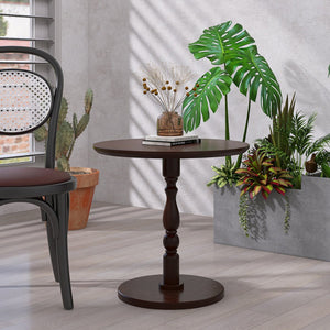 English Elm 23'' Walnut Brown Accent Round Table — Modern Small Drink & Nightstand, Solid Wood Legs, Space-Saving Design W2295P339098