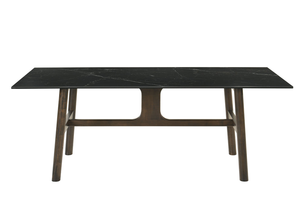 English Elm Destin Sintered Stone & Walnut Dining Table with Tempered Glass Top, Rectangular Modern Centerpiece B2726S00092