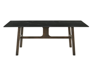 English Elm Destin Sintered Stone & Walnut Dining Table with Tempered Glass Top, Rectangular Modern Centerpiece B2726S00092