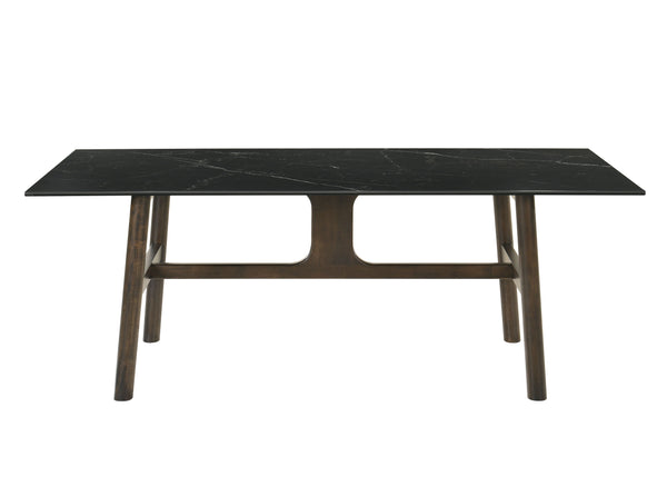 English Elm Destin Sintered Stone & Walnut Dining Table with Tempered Glass Top, Rectangular Modern Centerpiece B2726S00092