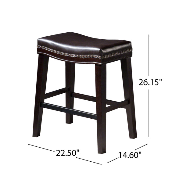 English Elm Christopher Knight Home® - 26" Elegant Saddle Counter Stool Set Of 4 With Nailhead Trim - Dark Brown Pu Upholstery & Sturdy Design 62474.00PU-2