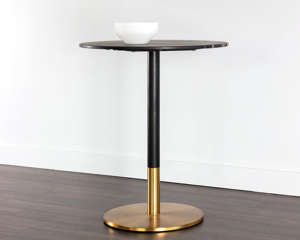 Sunpan Massie Round Bar Table – Art Deco Style with Elegant Black Marble Top and Striking Gold Accents