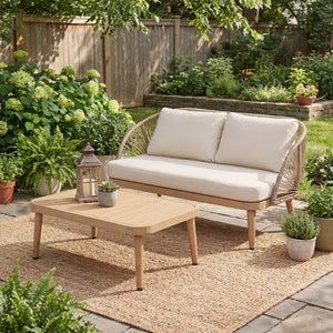 English Elm 2-piece Acacia Outdoor Loveseat Set with Rope Detailing and Weather Resistant Cushions N767P368977L