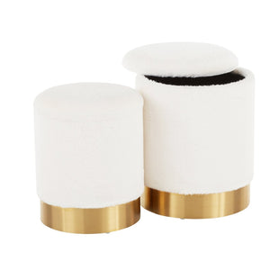 English Elm Contemporary Cream Plush Nesting Ottoman Duo with Glam Gold Metal Base for Living Rooms B202P223732