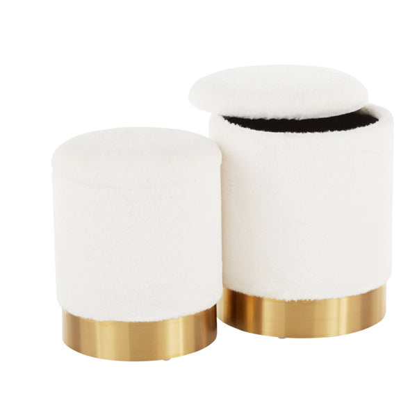 English Elm Contemporary Cream Plush Nesting Ottoman Duo with Glam Gold Metal Base for Living Rooms B202P223732