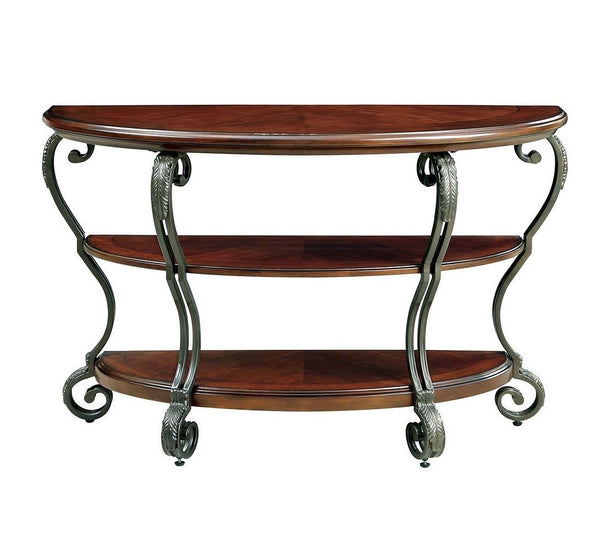 English Elm Traditional Ornate Brown Cherry Sofa Table 48"L with Scroll Metal Legs Open Shelf Classic Accent Furniture B011P404306