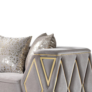 English Elm Cavalli Diamond Upholstered Sofa and Loveseat Set with Gold Accents for Modern Living Taupe+Gold B009S02180