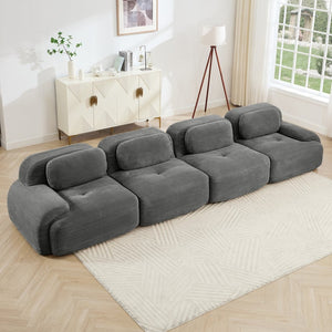 English Elm 4-seat Modular Corduroy Sectional Sofa Low Profile Ergonomic Living Room Seating Grey W714S01270