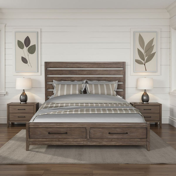 English Elm Montrose Queen Storage Bed with Usb Ports Poplar Wood Slatted Headboard Modern B108S00049
