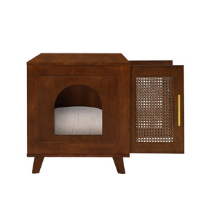 English Elm Lars Rubberwood Rattan Dog Crate Cabinet Stylish Pet Kennel for Living Room Walnut N775P397559W