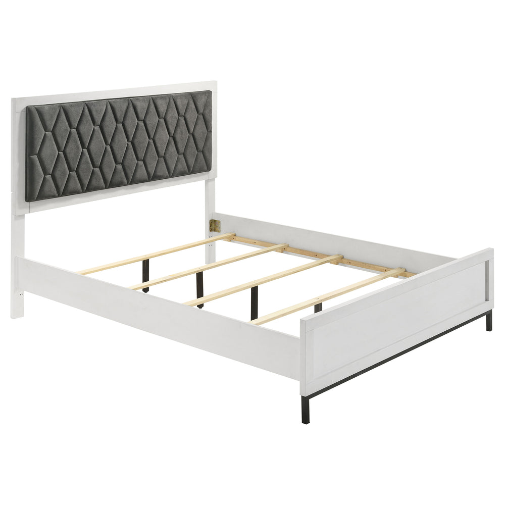 English Elm Taraval White Queen Upholstered Bed with Hexagon Tufted Dark Gray Headboard, Streamlined Frame, Modern Appeal B062S01308