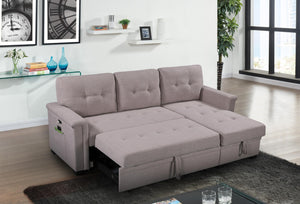 English Elm Aurora Sleeper Sectional Sofa with Storage Chaise Usb Ports and Tufted Cushions B2749S00177