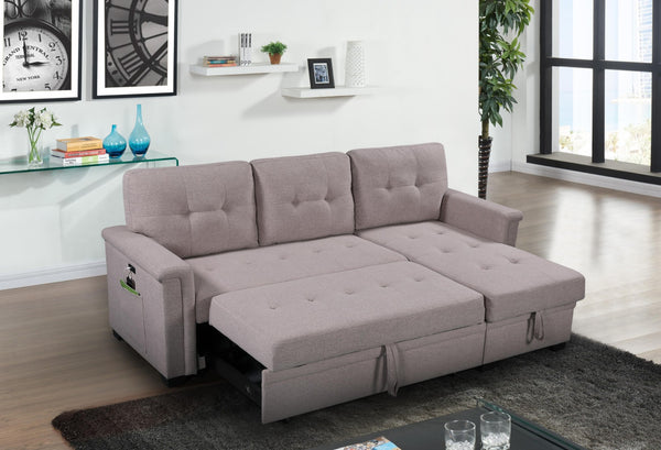 English Elm Aurora Sleeper Sectional Sofa with Storage Chaise Usb Ports and Tufted Cushions B2749S00177