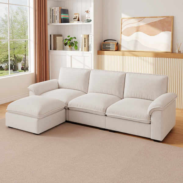 English Elm Cloud Sectional Sofa with Movable Chaise Soft Chenille Upholstery for Modern Living Rooms Beige W1359S00062