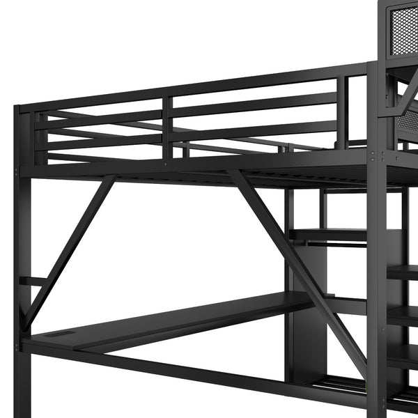 English Elm Twin Metal High Loft Bed with Staircase Storage Wardrobe for Kids and Teens W2580S00077