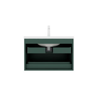 English Elm JODI 30" Floating Bathroom Vanity with Ceramic Sink, Soft-Close Drawers, Wall-Mount Storage Green W2615S00063