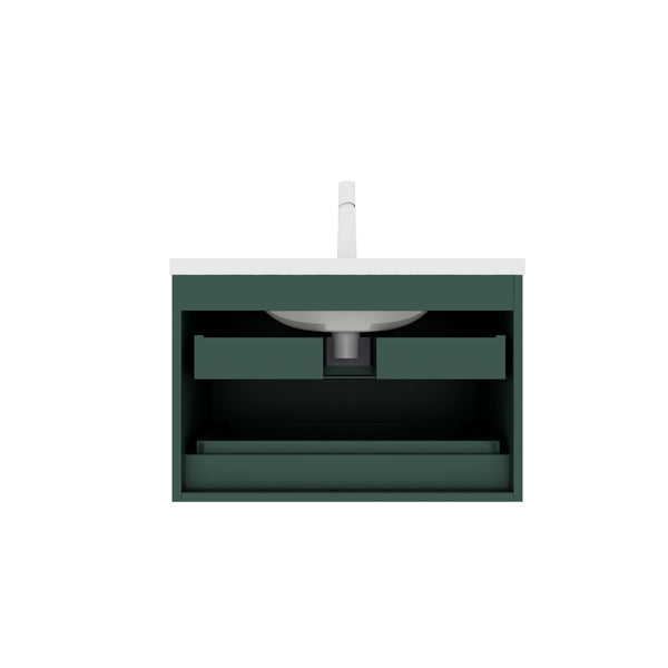 English Elm JODI 30" Floating Bathroom Vanity with Ceramic Sink, Soft-Close Drawers, Wall-Mount Storage Green W2615S00063