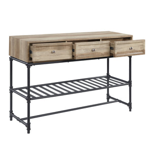 English Elm Brantley Rustic Sandy Gray Finish Coffee Table with Metal Pipe Frame, 1-Tier Shelf and Durable Top Oak 52.39 L x 22.5 W x 11.75 H B2726P244965