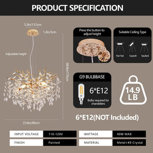 English Elm Modern Gold Crystal Branch Chandelier Sculptural 6-light Fixture for Dining Rooms W1340P461543