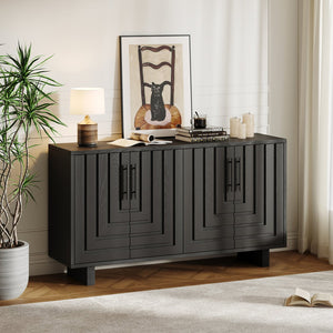 English Elm Christopher Knight Home® - Modern Sideboard 59" Black Storage Cabinet With 4 Doors, Metal Handles - Scandinavian Style Elegance N780P352310B