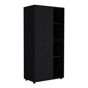 English Elm Misuri Multi-Function Wardrobe Armoire with Double Doors, Drawer, Hanging Rods and Open Shelves Black 73 L x 24 W x 3 H B200S00288