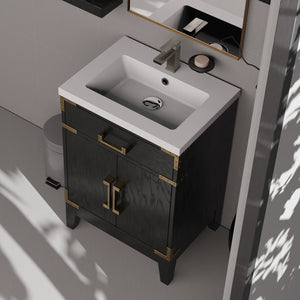 English Elm Black Oak Single Bath Vanity - 24" W X 18" D, Fully Assembled, Soft-Close Doors, Space-Saving Design B2731P260890