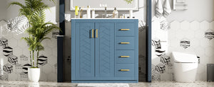 English Elm 36'' Bathroom Vanity with Ceramic Sink Combo Solid Wood Frame Soft-Closing Drawers Ample Storage Elegance Indigo N710P243327M