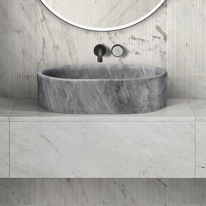 English Elm Carrara Gray Marble Vessel Sink – Semi-Polished Natural Stone, Elegant Design For Luxe Bathrooms W1696P333274