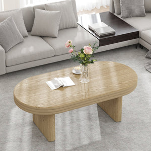 English Elm Mid Century Modern Oval Fluted Coffee Table with Wood Veneer for Living Room Natural W757P370240