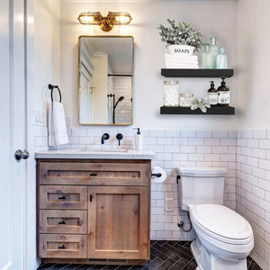 English Elm Bathroom Floating Shelves Matte Steel Set of 2 Farmhouse Wall Mounted Storage Black W2181P474865