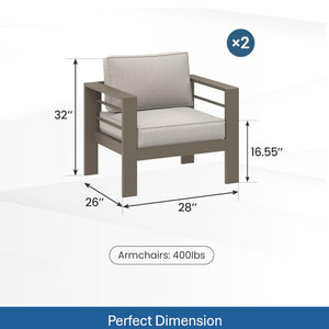 English Elm Set of 2 Outdoor Iron Armchairs with Olefin Cushions for Patio Resort Lounging Light Khaki+Beige B082P455105