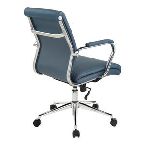 OSP Home Furnishings Mid Back Ergonomic Office Chair with Antimicrobial Fabric Chrome Arms and Lumbar Support Blue 920351C-R105