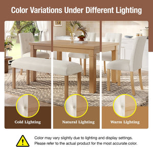 English Elm 6-piece Rectangular Dining Set with Wood Grain Table Four Upholstered Chairs and Bench Natural N752S000012N