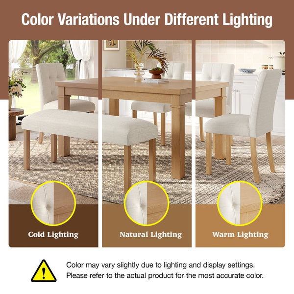 English Elm 6-piece Rectangular Dining Set with Wood Grain Table Four Upholstered Chairs and Bench Natural N752S000012N