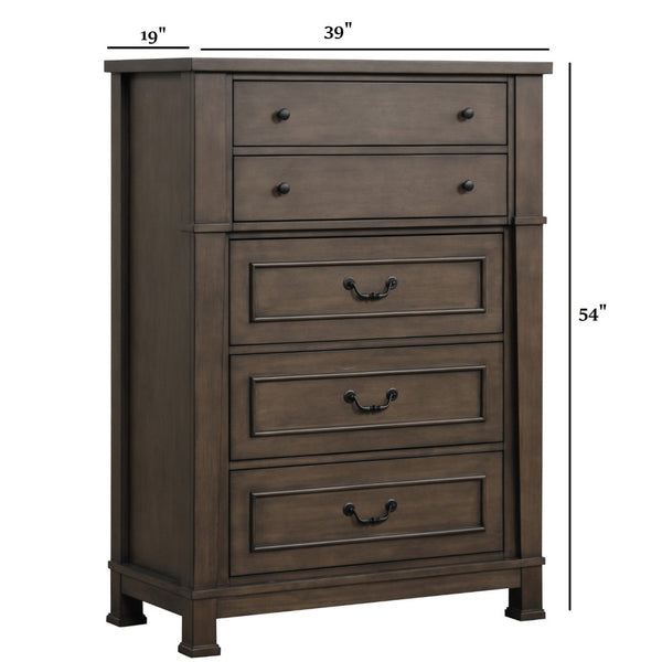 English Elm Transitional Five Drawer Chest Dark Walnut Finish Dovetail Joinery Bedroom Storage B2741P373194