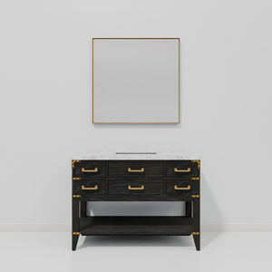 English Elm Black Oak Single Bath Vanity Set With Carrara Marble Top & Coordinating 46" Mirror For Elegance B2731S02134