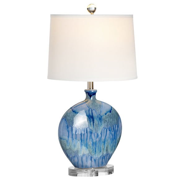 Crestview Collection Transitional Lyle Table Lamp - Ocean-inspired Ceramic Design With Crystal Base & White Linen Shade   Cvap2851