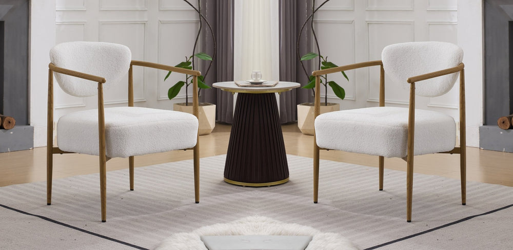 English Elm Beige Woven Fabric Dining Chair Set of Two with Wood Grain Iron Frame for Any Room W3149S00006