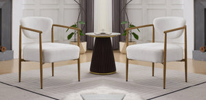 English Elm Beige Woven Fabric Dining Chair Set of Two with Wood Grain Iron Frame for Any Room W3149S00006