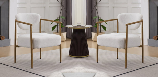 English Elm Beige Woven Fabric Dining Chair Set of Two with Wood Grain Iron Frame for Any Room W3149S00006