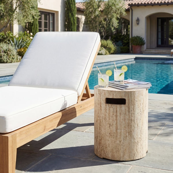 English Elm 16x20 Mgo Concrete Ribbed Outdoor Side Table with Hidden Propane Tank Storage Beige N772P293120T