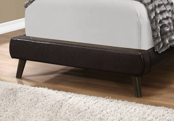 English Elm Bed, Tufted Brown Faux Leather Twin with Diamond Headboard, Wood Legs, 400 lb Support, Retro Chic B2710P219539