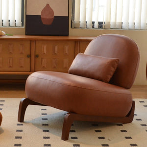 English Elm Cute Faux Leather Armless Accent Chair Solid Wood Legs Cushioned Seat Modern Brown W2105P440978