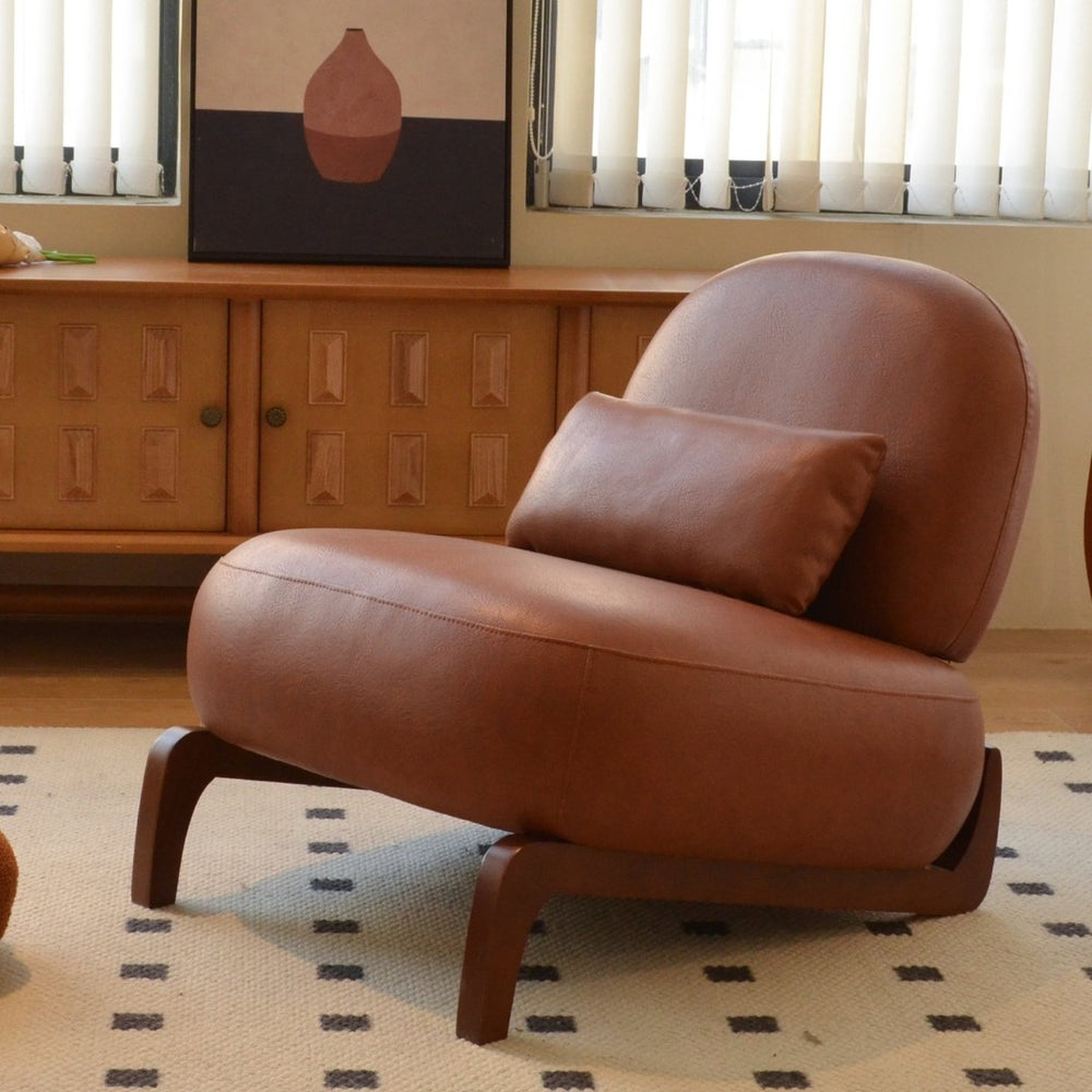 English Elm Cute Faux Leather Armless Accent Chairs Set of 2 with Solid Wood Legs Modern Seating Brown W2105S00018