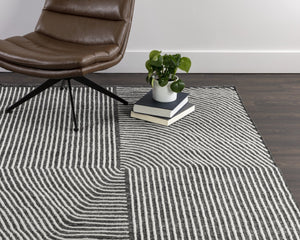 Sunpan SERENE Hand-Woven Rug - Modern Black & White Design, 5' x 8' - Artisanal Cotton Blend for Warmth 107588