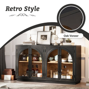 English Elm Trexm Arched Glass Door Buffet Sideboard Oak Veneer Storage Cabinet for Dining Room Black XW000021AAB-2026