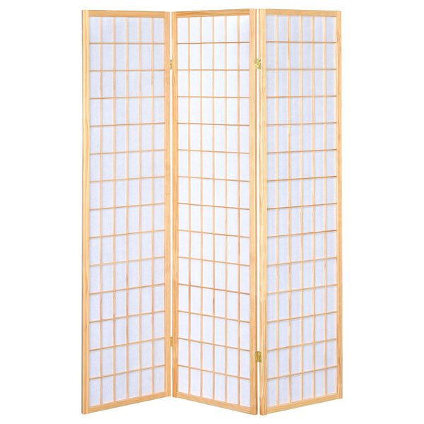 English Elm Porch 3-Panel Shoji Room Divider Screen with Warm Wood Grain, Lightweight Paper Panels, Minimalist Light Diffuser Natural B062P331075